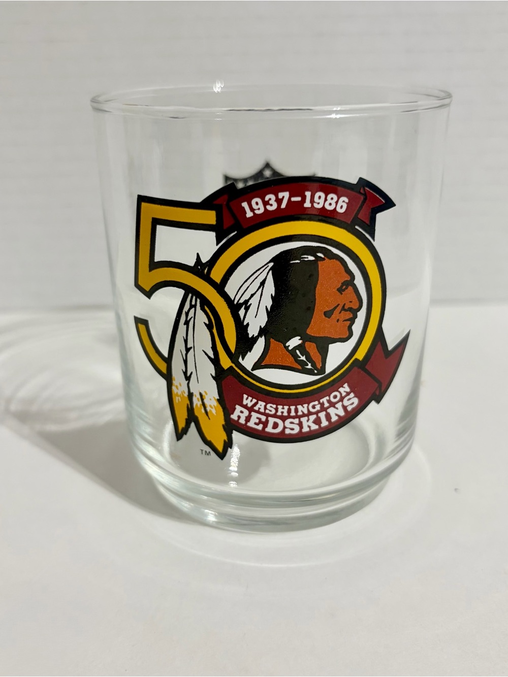 Washington Redskins Lowball Drink Glass 8oz NFL 50th Anniversary 1937-1986 VTG